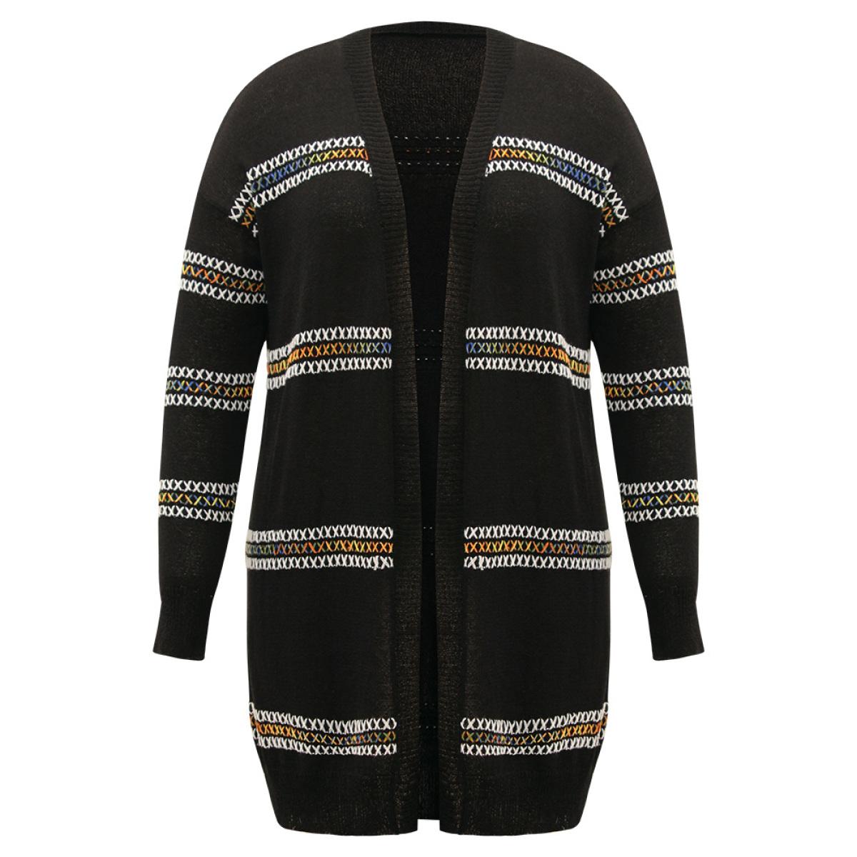 Plus Size Halloween Rainbow Contrast Drop Shoulder Cardigan Black Women Casual Loose Long Sleeve Festival-Halloween Cardigans BloomChic 12/L Product Image