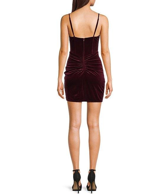 B. Darlin Velvet V-Neck Corset Bustier Shirred Side Slit Dress Product Image