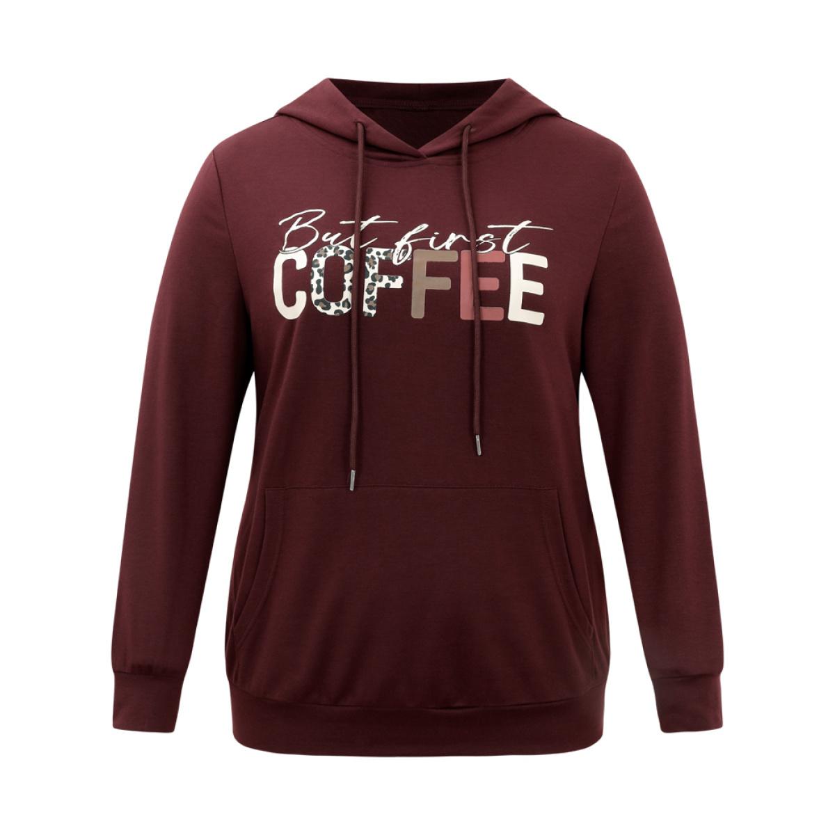 Plus Size Leopard Letter Kangaroo Pocket Hooded Sweatshirt Women Scarlet Casual Printed Dailywear Sweatshirts BloomChic 10/M Product Image