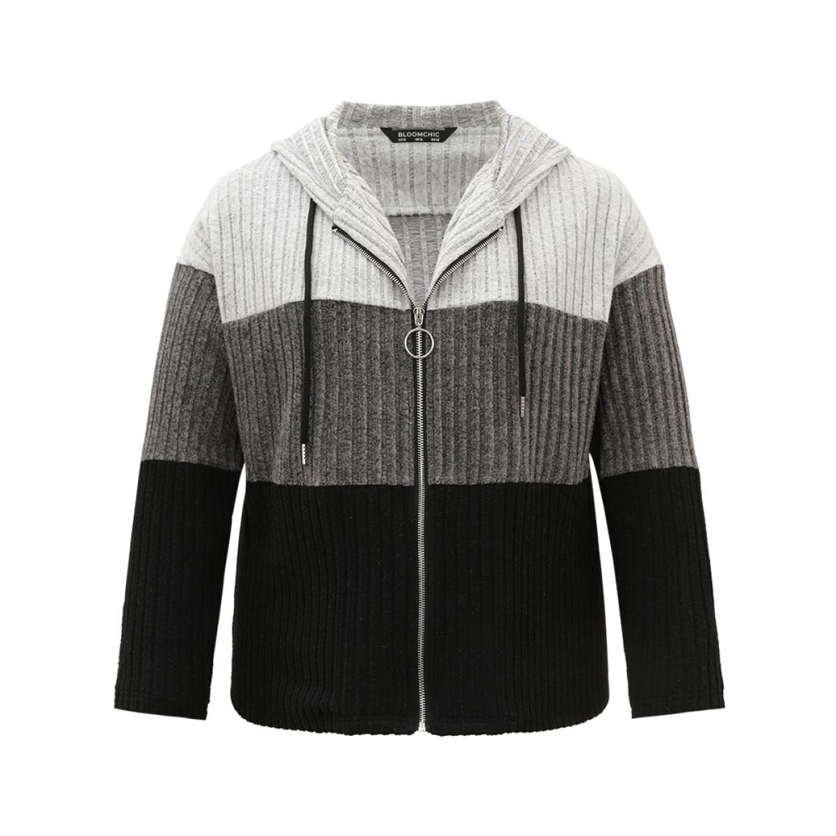 Plus Size Colorblock Contrast O Ring Zipper Jacket Women Gray Contrast Dailywear Jackets BloomChic 12/L Product Image