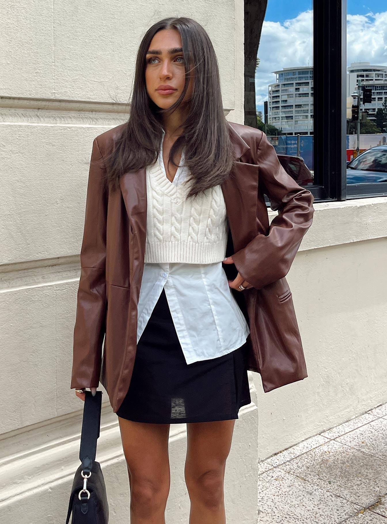 Morrison Faux Leather Blazer Brown Product Image