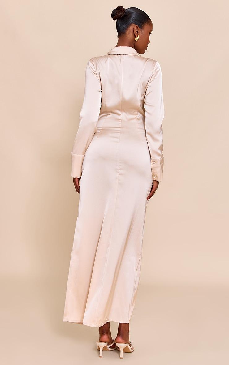 Almond Satin Button Down Midaxi Dress Product Image