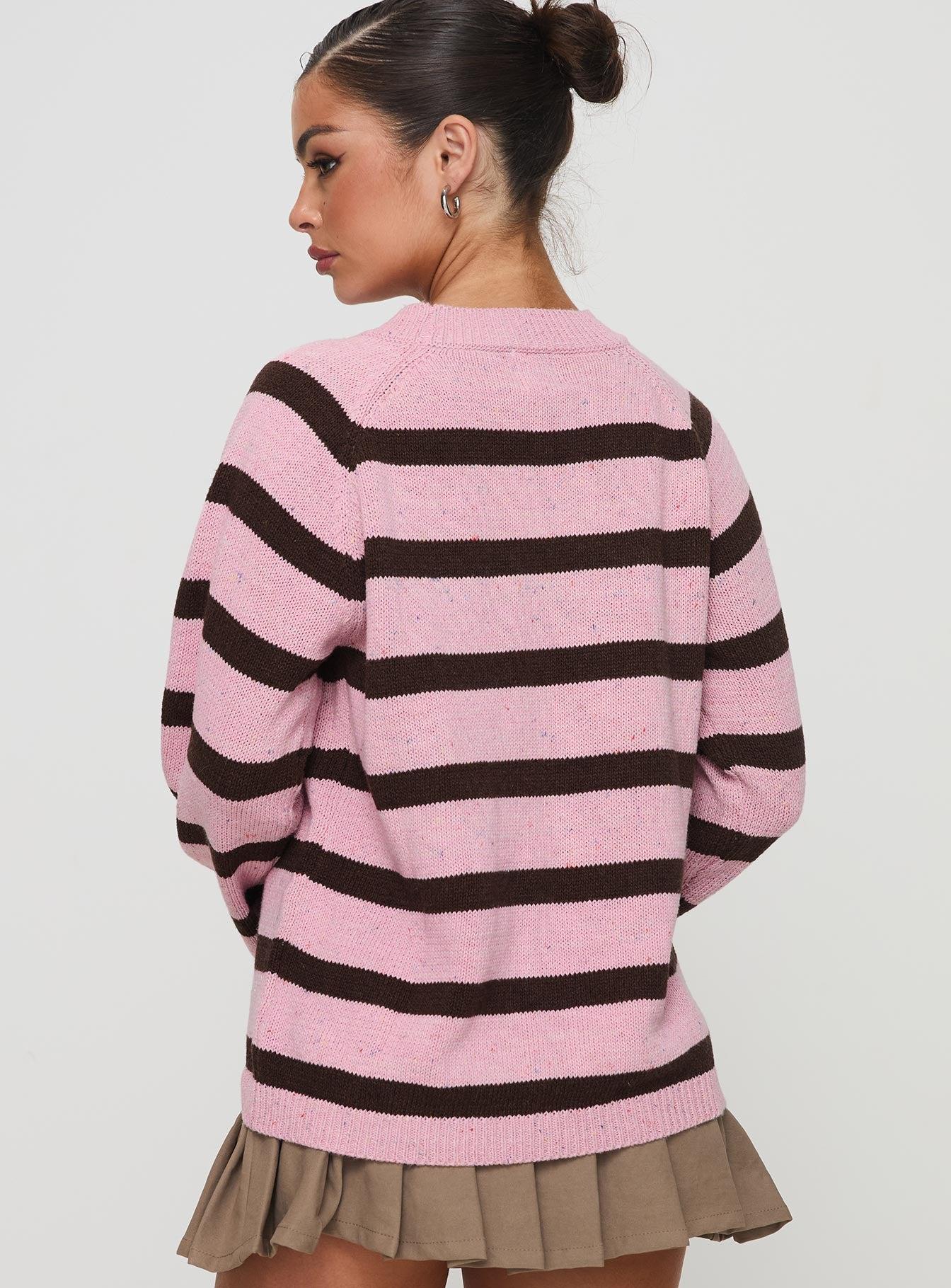 Jacquette Knit Sweater Pink / Brown Product Image
