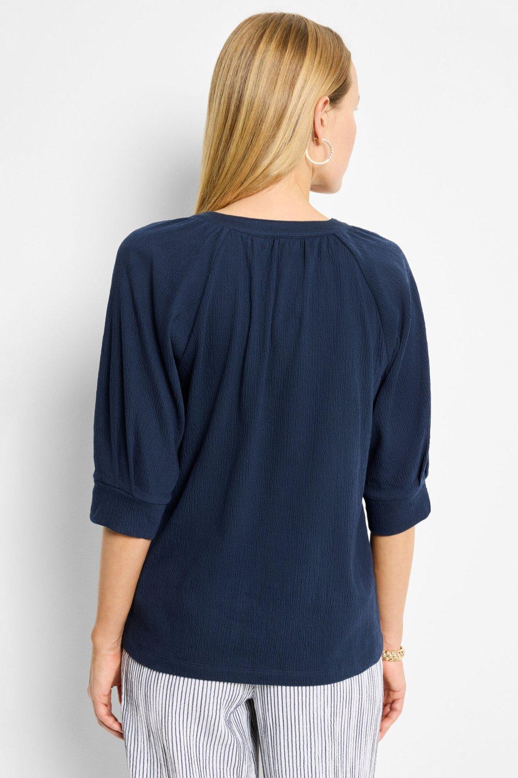 Crinkle Knit Cafe Top- Dark Indigo Product Image
