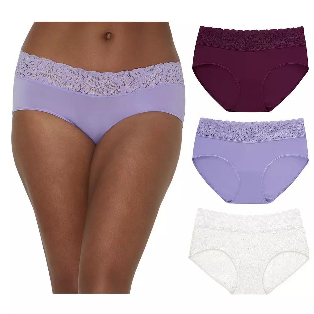 Maidenform Women's Perfect Fit Stretch Lace Hipster Underwear, 3-Pack DM3SLH, Size: Large, Orchid Purple White Product Image