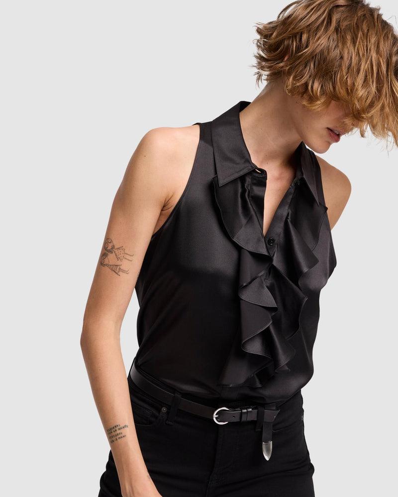 Silk Ruffle Bow Halter Top Product Image