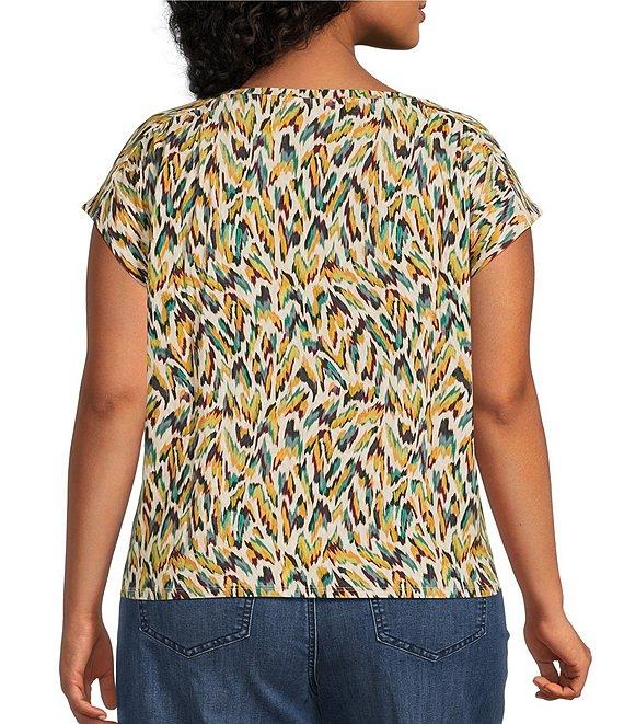 Liverpool Los Angeles Plus Size Multi Animal Print Boat Neck Cap Sleeve Top Product Image