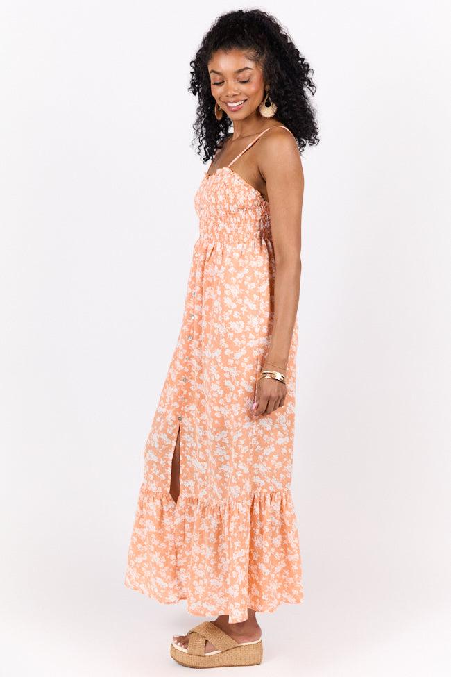 Blooming Beauty Orange Ditsy Floral Midi Dress FINAL SALE Product Image