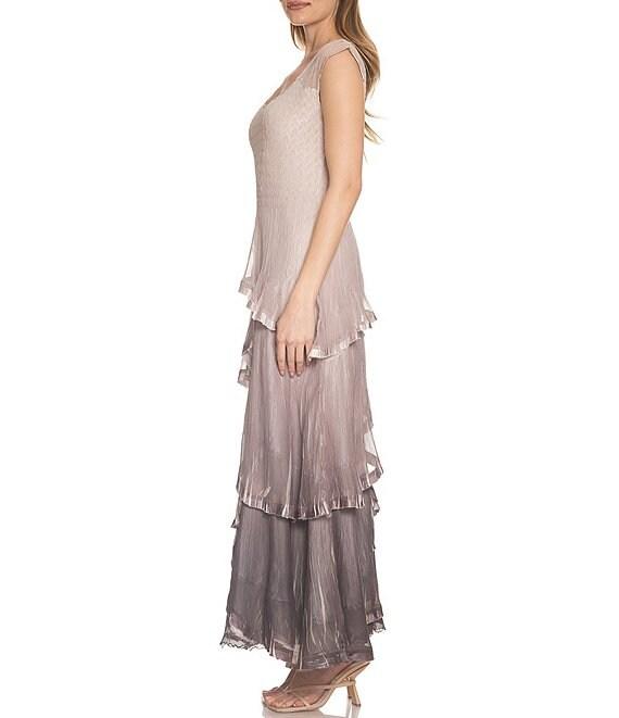 Komarov V-Neck Cap Sleeve Ombre Tired Dress Product Image