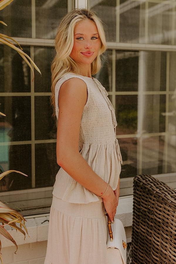 Santorini Breeze Front Tie Smocked Top in Birch Product Image