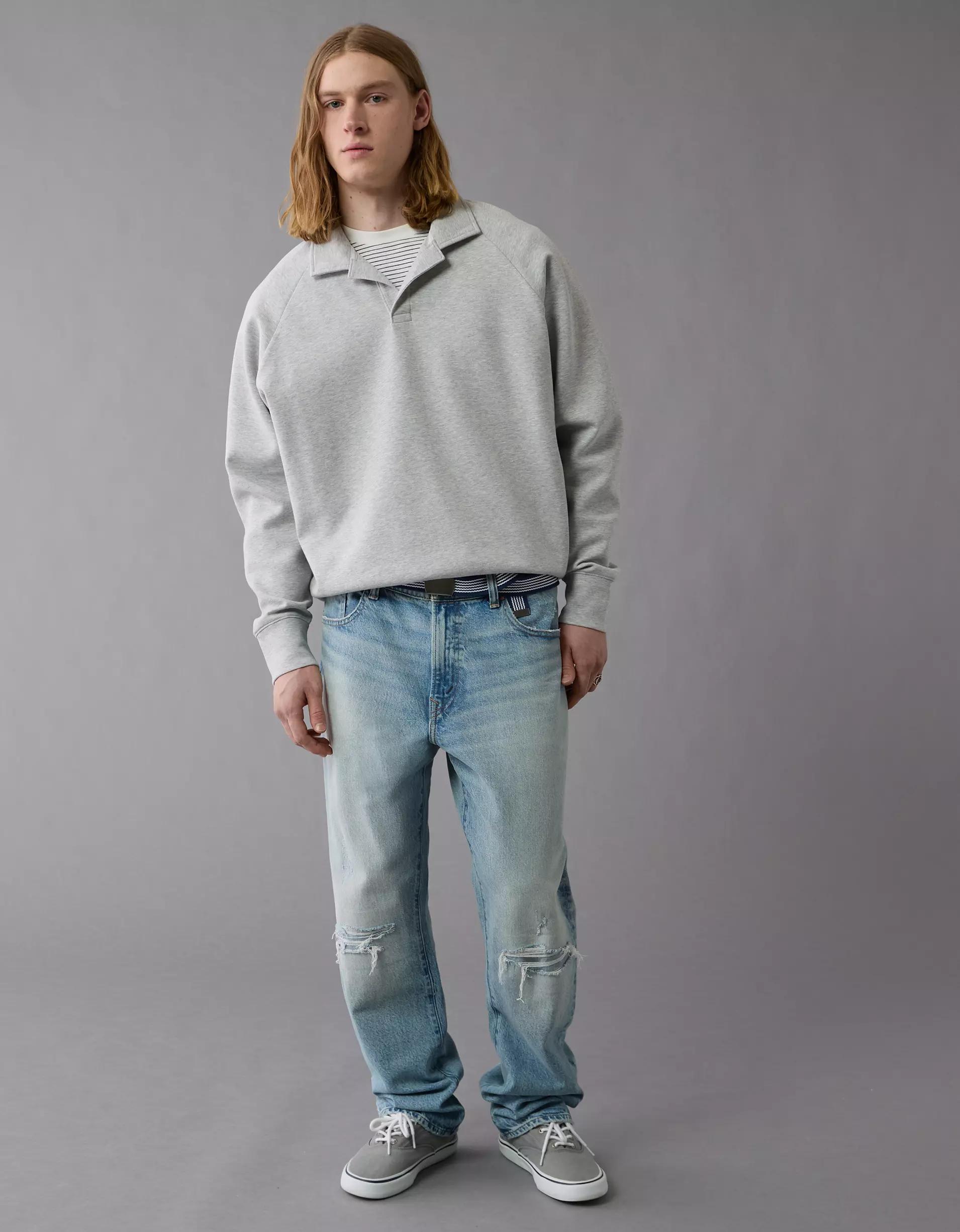 AE 24/7 Long-Sleeve Rugby Polo Sweatshirt Product Image