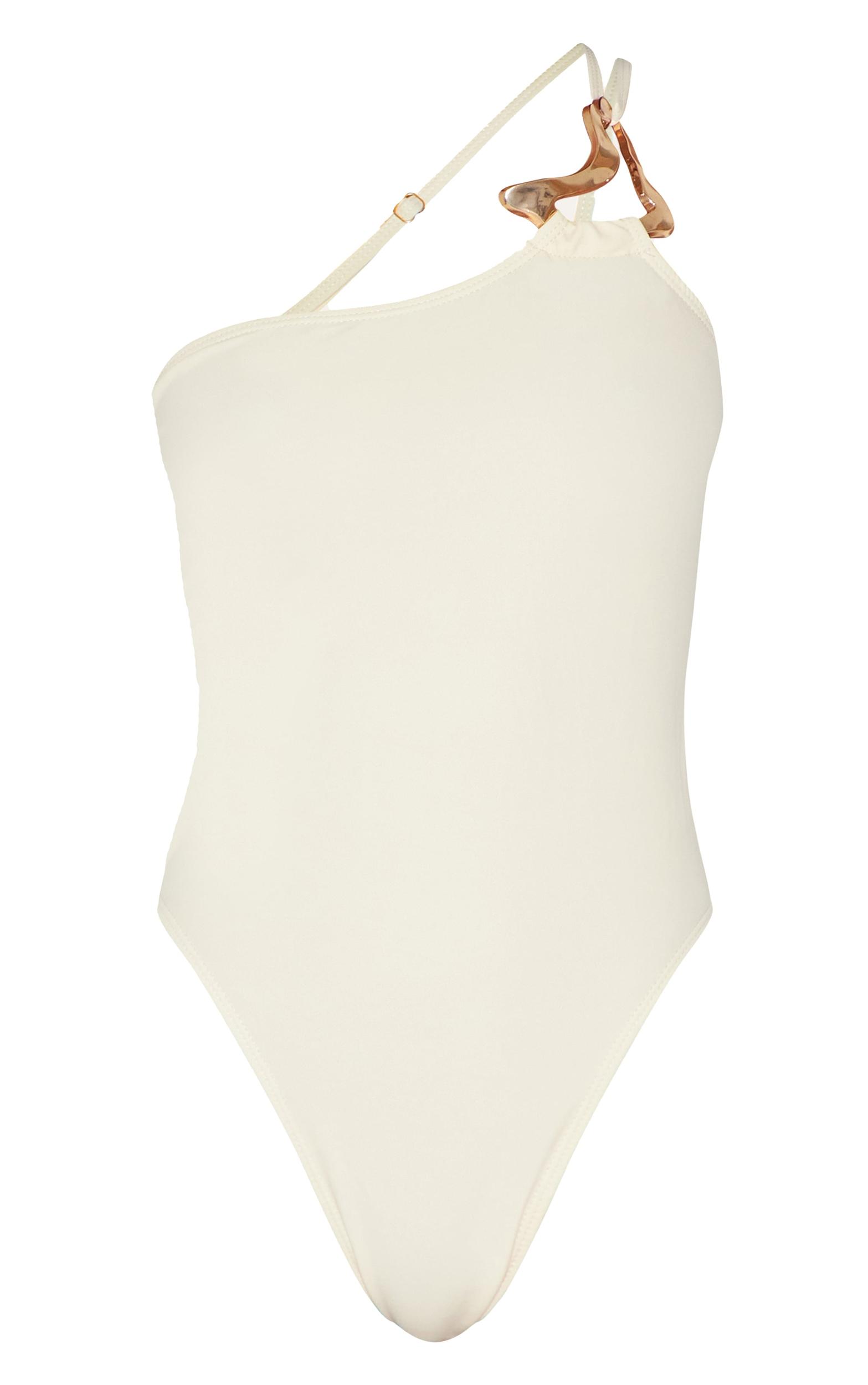 Sand Gold Trim Asymmetric Swimsuit Product Image