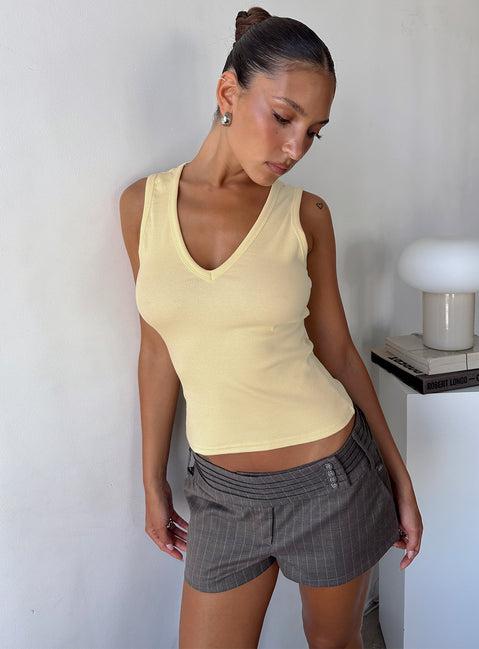 Baseline V Neck Rib Tank Top Yellow Product Image