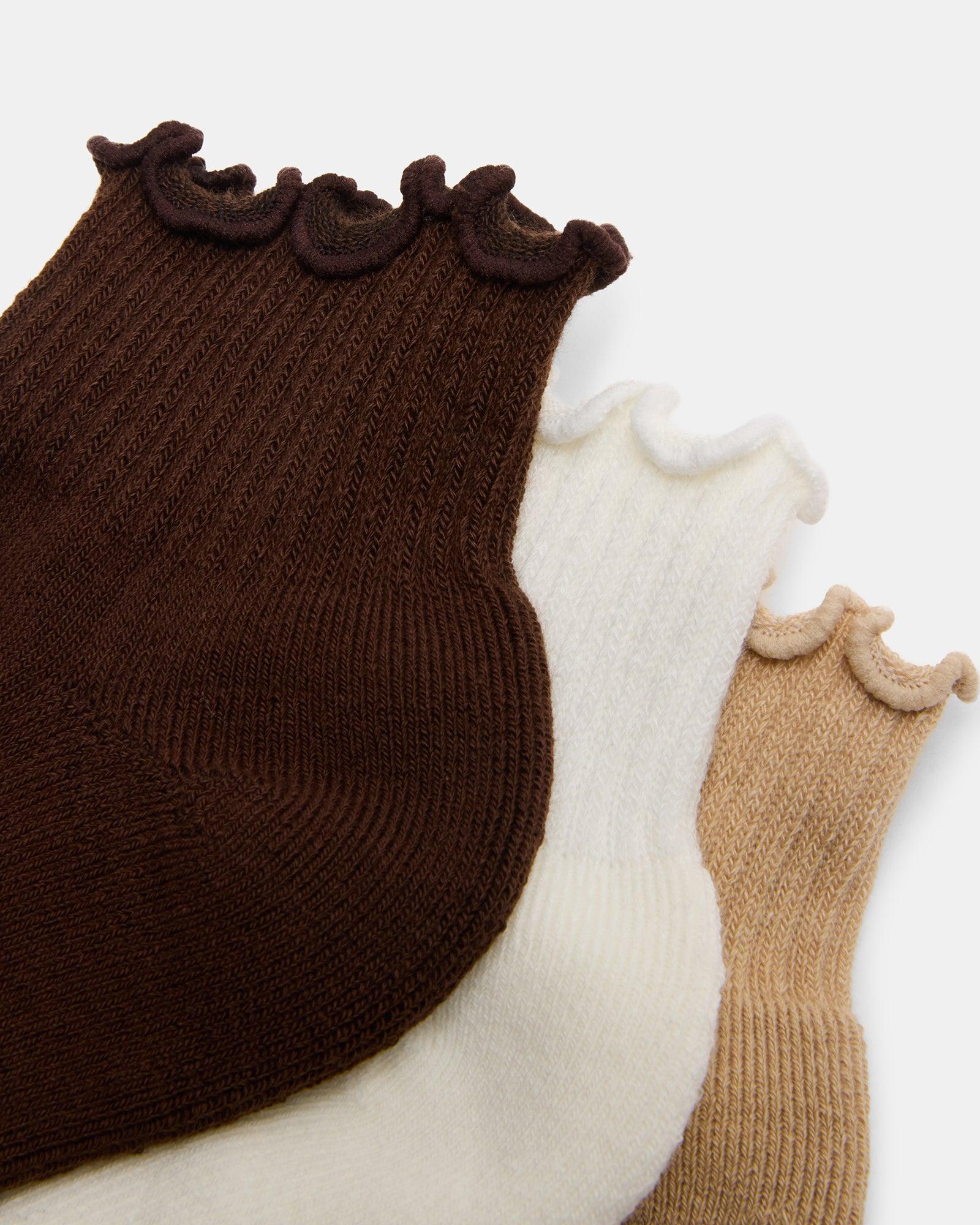 CHEER 3 PACK LETTUCE EDGE SOCKS BROWN Female Product Image