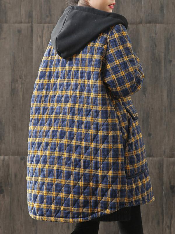 Vintage Loose Plaid Quilted Hooded Padded Coat Product Image
