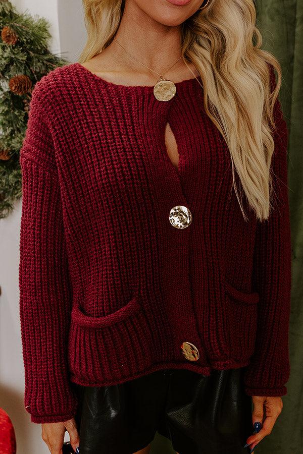 Cozy Cuddles Knit Cardigan in Maroon Product Image