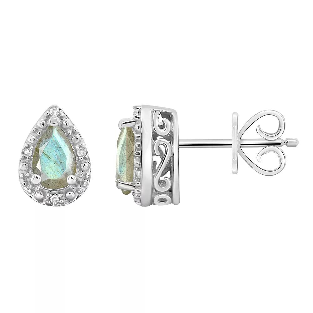 Celebration Gems Sterling Silver Pear Shaped Stabilized Turquoise & Diamond Accent Stud Earrings, Women's Product Image