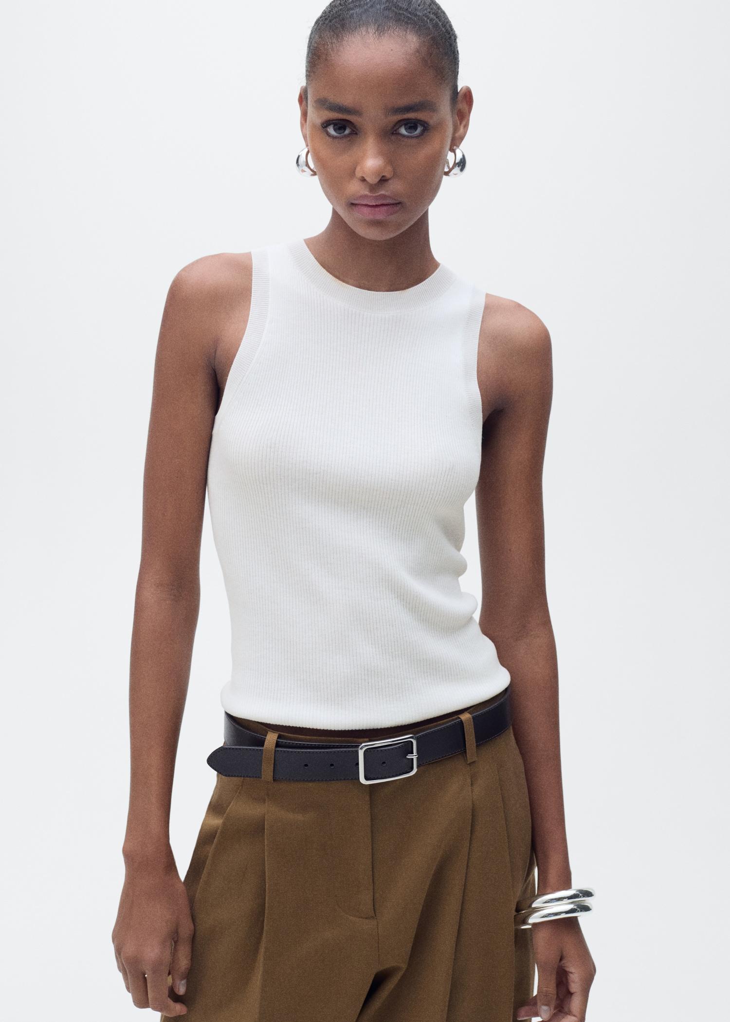 Ribbed knit top - Women | MANGO USA Product Image