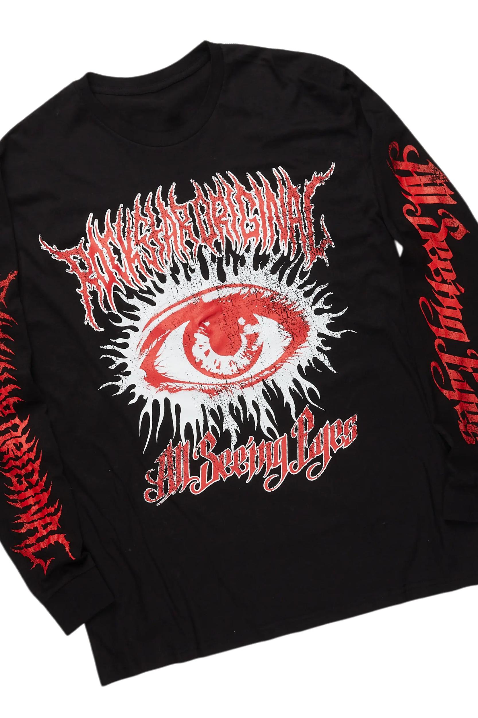 All Seeing Eyes Red/Black Long Sleeve T-Shirt/Baggy Pant Set Male Product Image