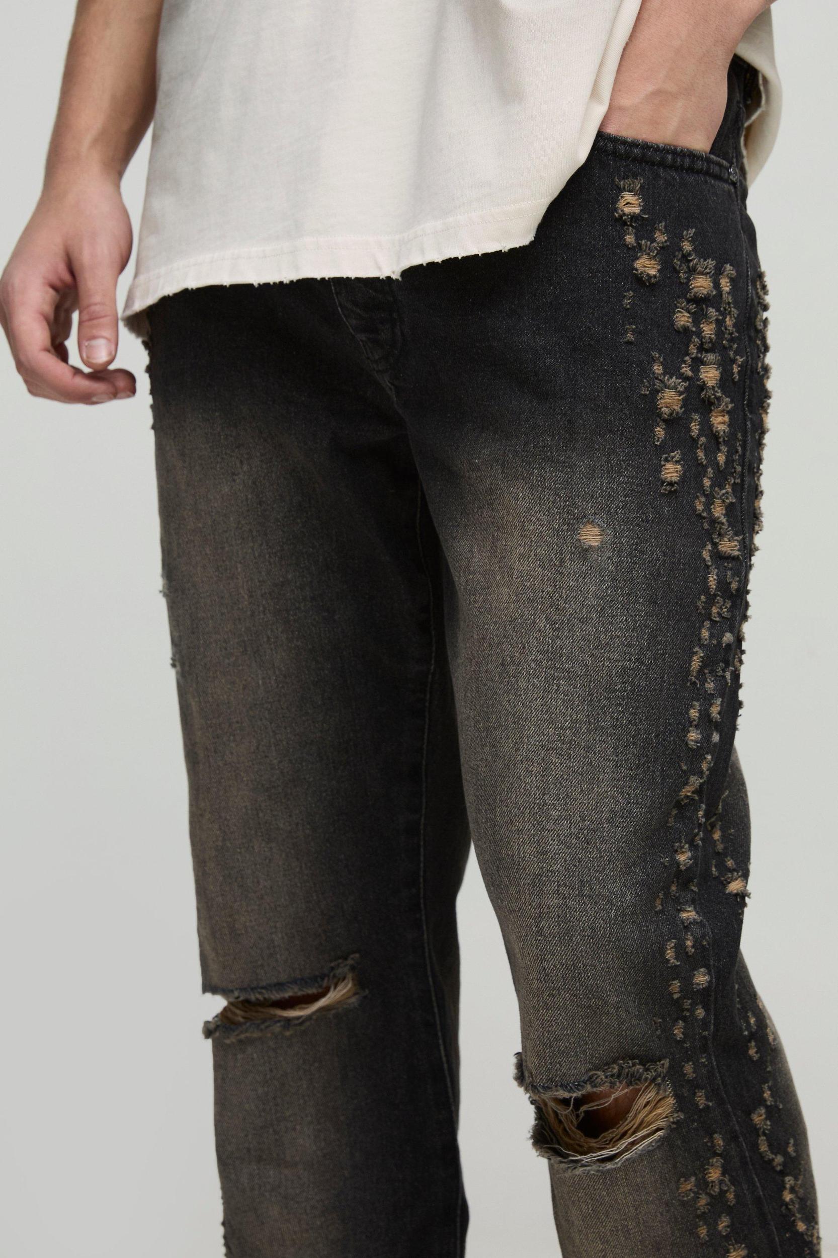 Slim Rigid Flared Stacked Distressed Washed Jeans | boohooMAN USA Product Image