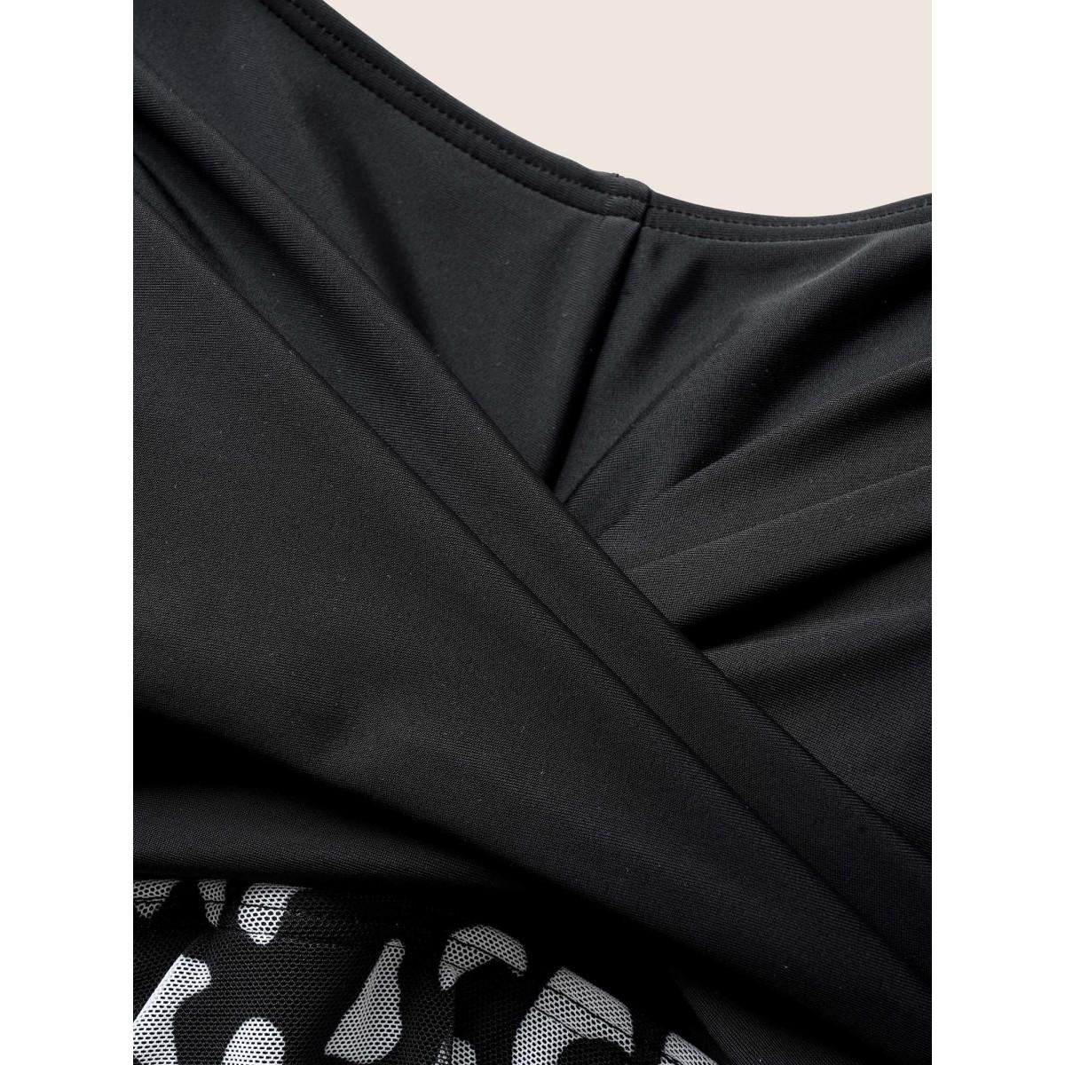 Plus Size Leopard Print Patchwork Heart Neckline Swim Dress Women's Swimwear Black Beach Bodycon U-neck High stretch Curve Swim Dresses BloomChic 30/6X Product Image