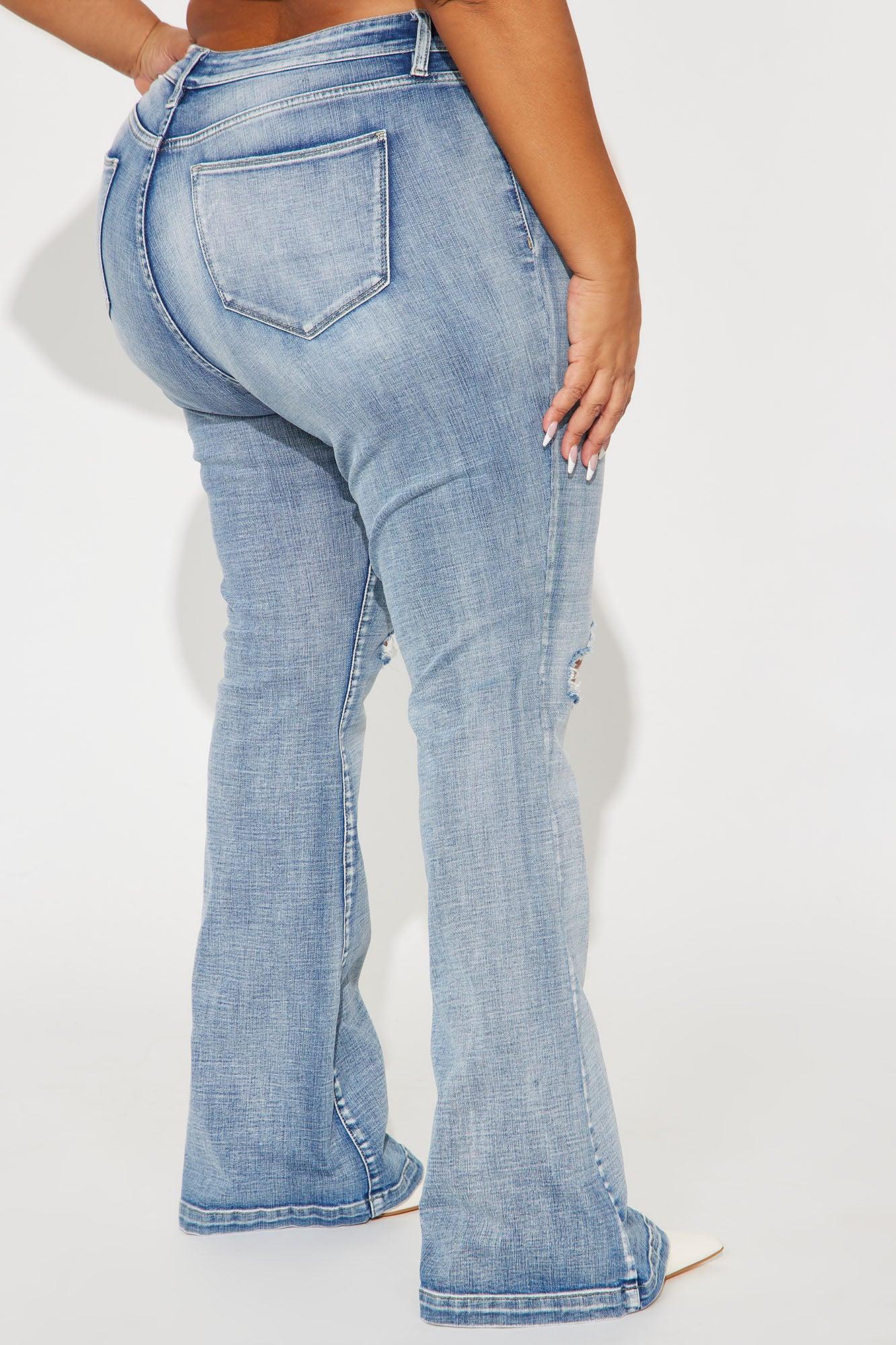 Key Figure Ripped Stretch Flare Jeans - Medium Wash Product Image