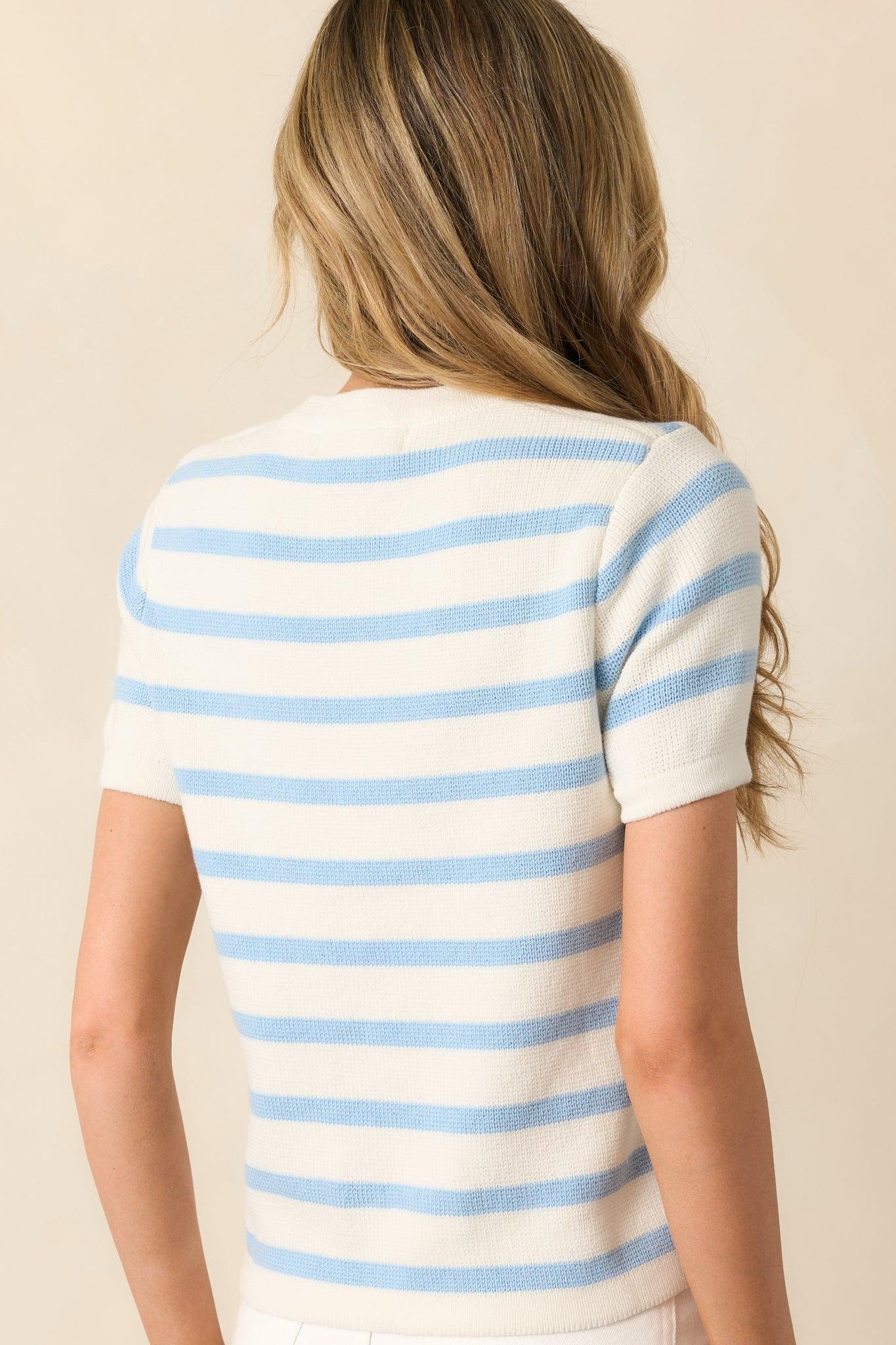 Mary Lynn Blue Belle Stripe Cotton Sweater Product Image