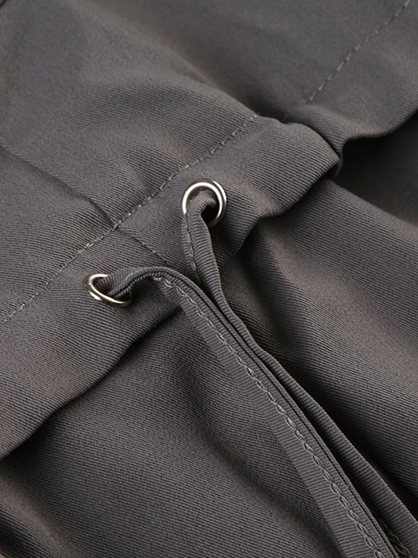 High-Waisted, Multi-Pocket, Drawstring, Loose-Fitting, Straight-Leg Casual Streetwear Work Pants Product Image