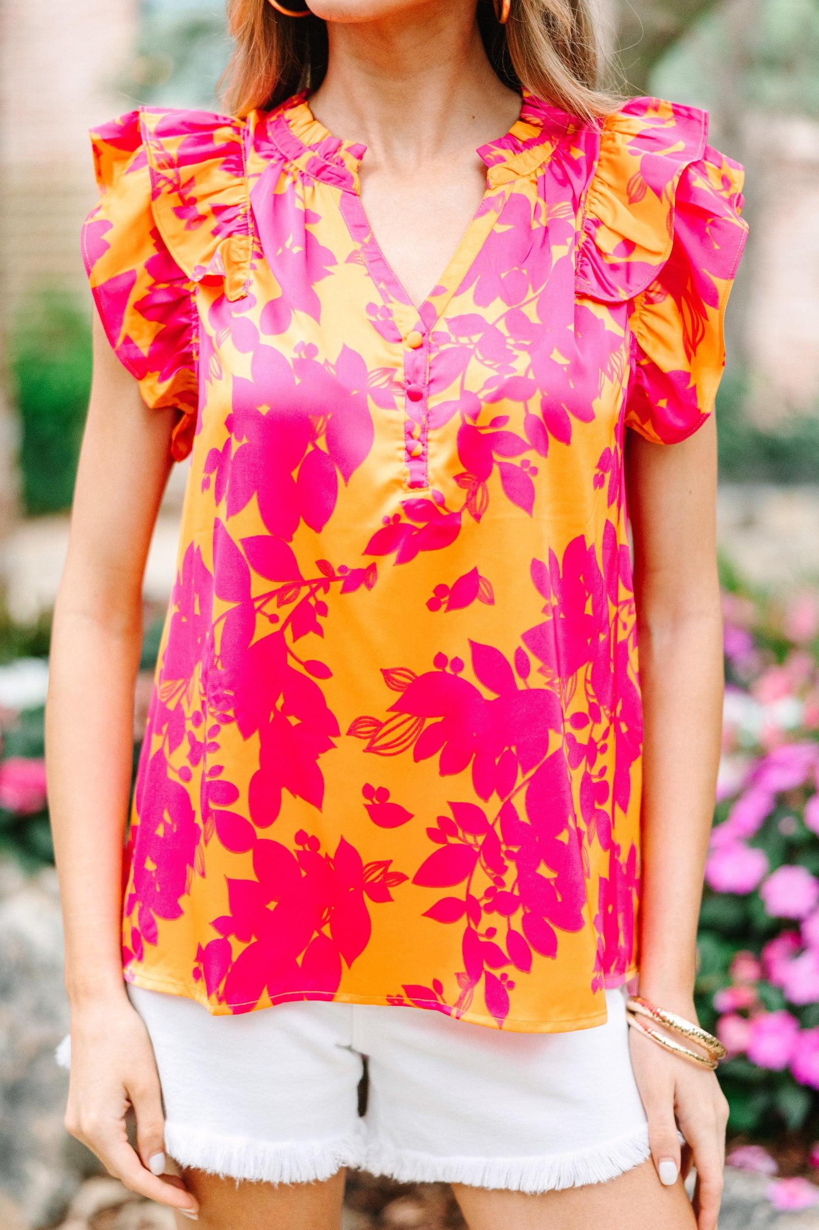 Love In The Air Sunkist Orange Floral Blouse Female Product Image
