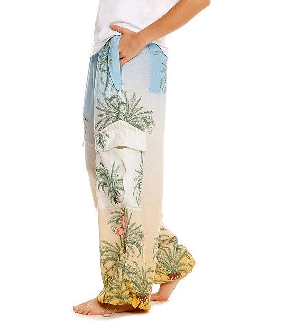 Agua Bendita Oriana Ventura Tropical Palm Tree Print Elastic Waist Cargo Pants Product Image