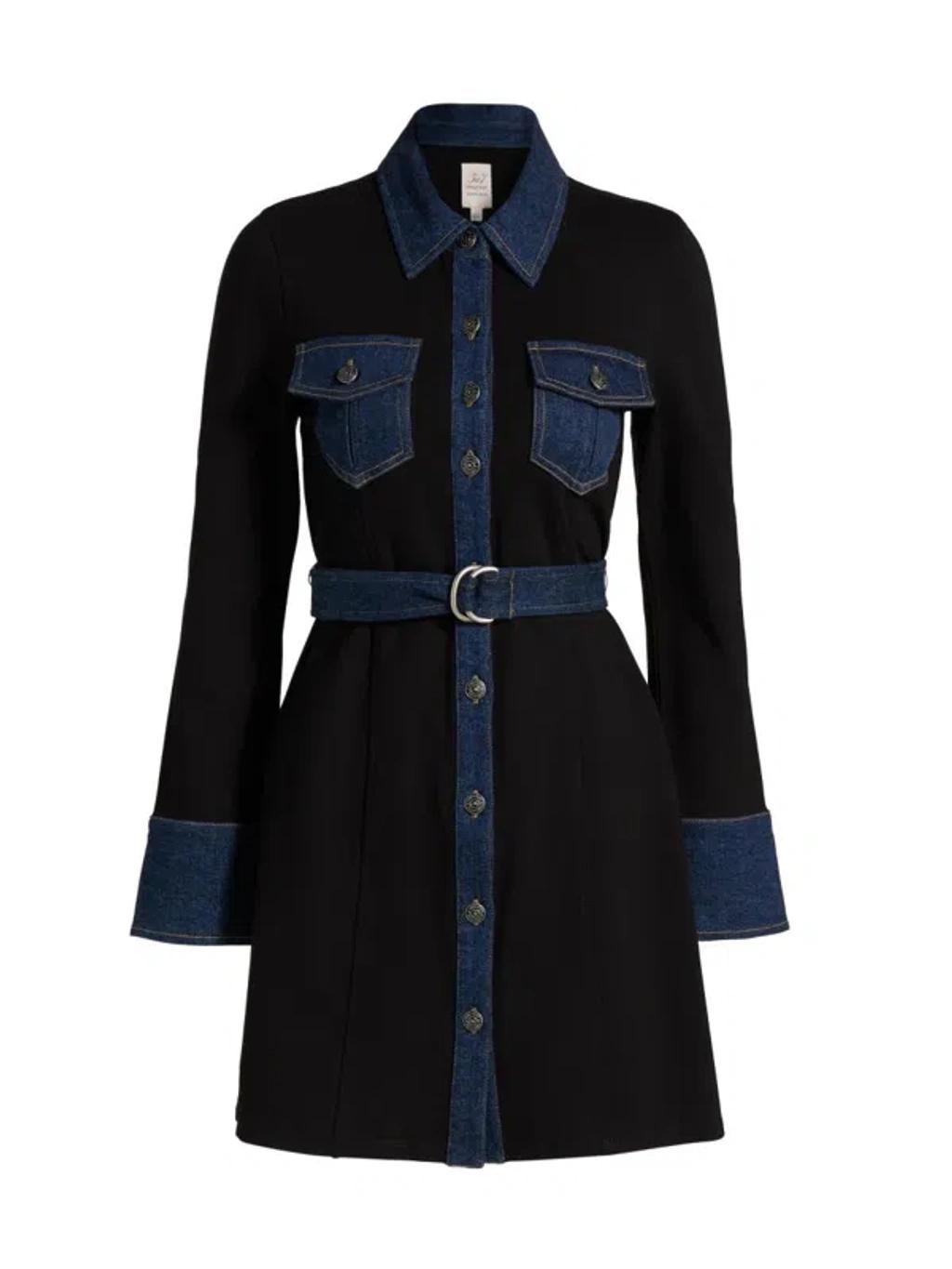 CINQ À SEPT Aliza Denim Trim Long Sleeve Dress In Black Product Image