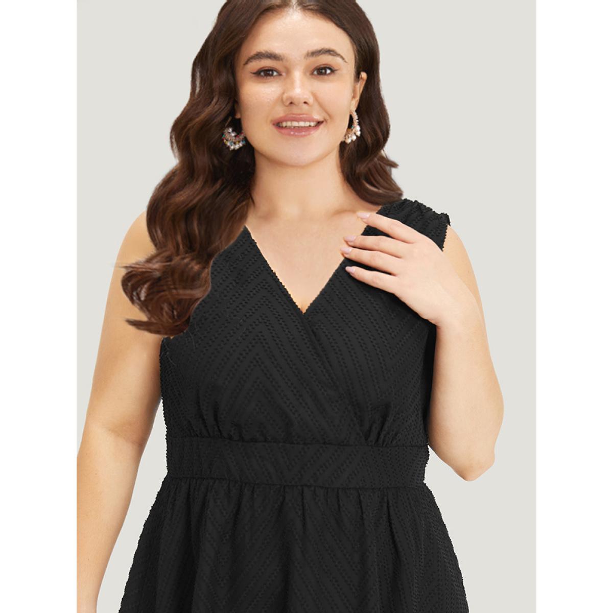 Plus Size Solid Pocket Wrap High Low Hem Tank Dress Black Women Glamour Plain V-neck Sleeveless Curvy Midi Dress BloomChic 26/4X Product Image