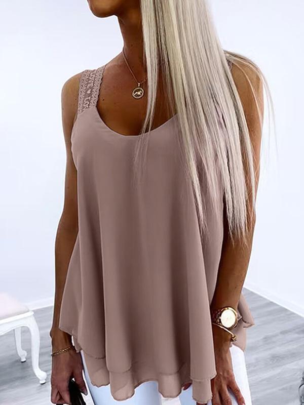 Loose Sleeveless Solid Color U-Neck Vest Top Product Image