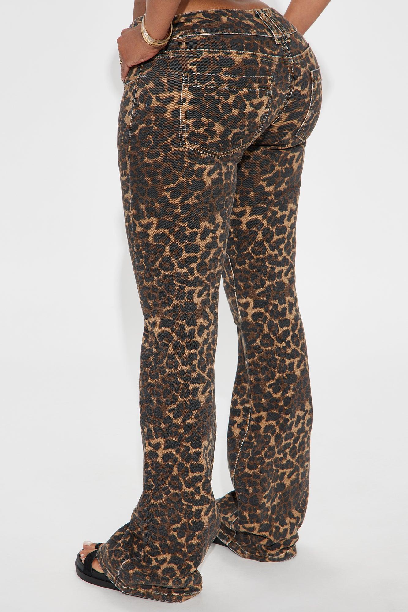 Wild One Leopard Print Flare Jeans - Brown/combo Female Product Image