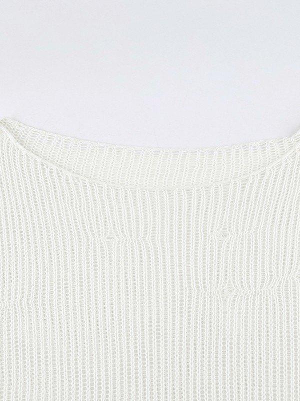 Distressed Crochet Knit Long Sleeve Crop Top Product Image