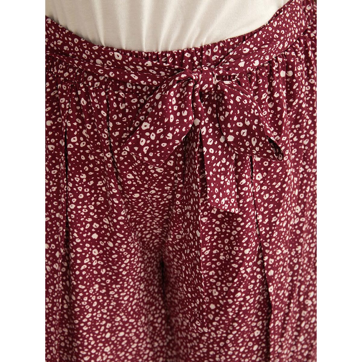 Plus Size Leopard Print Ties Wrap Hem Wide Leg Pants Women Burgundy Vacation Wide Leg High Rise Dailywear Pants BloomChic 28/5X Product Image