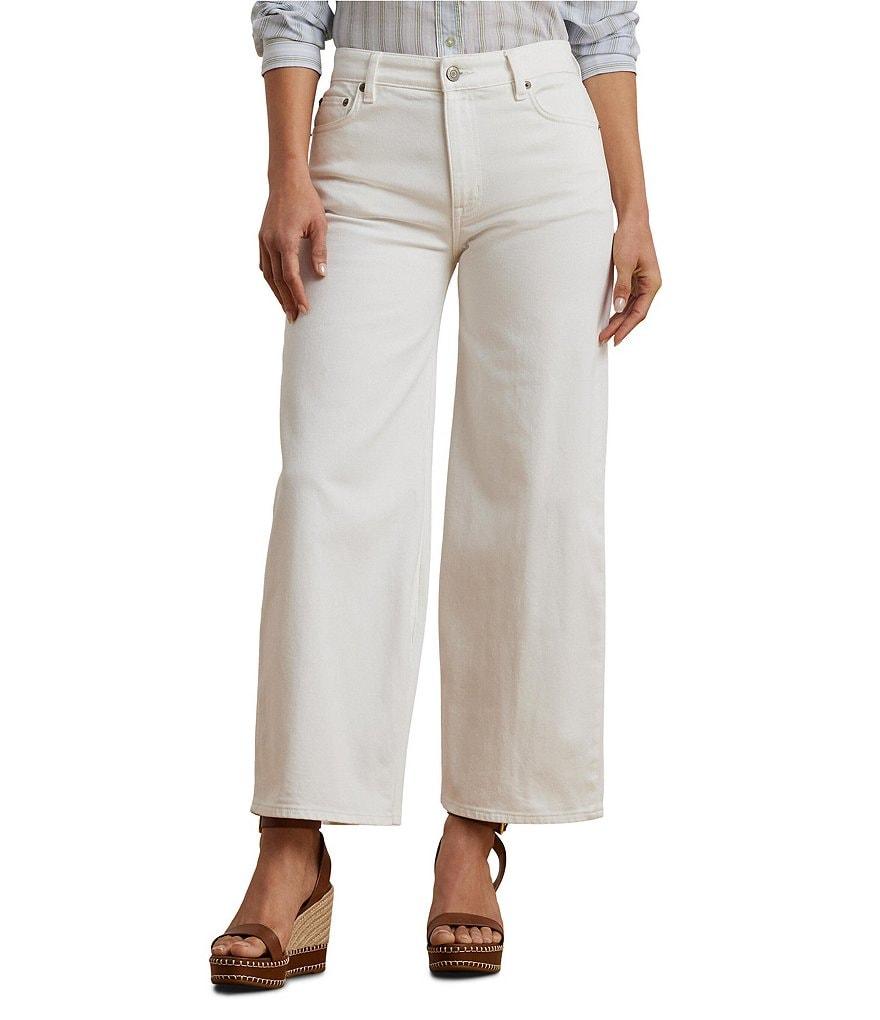 Lauren Ralph Lauren Stretch Denim High Rise Wide Leg Cropped Jeans Product Image