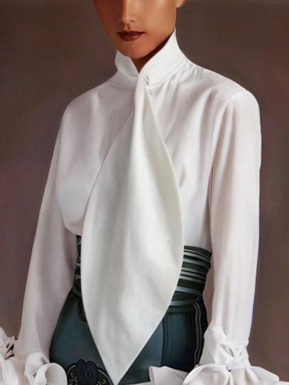 Flared Sleeves Long Sleeves Buttoned Falbala Solid Color Stand Collar Blouses&Shirts Tops Product Image