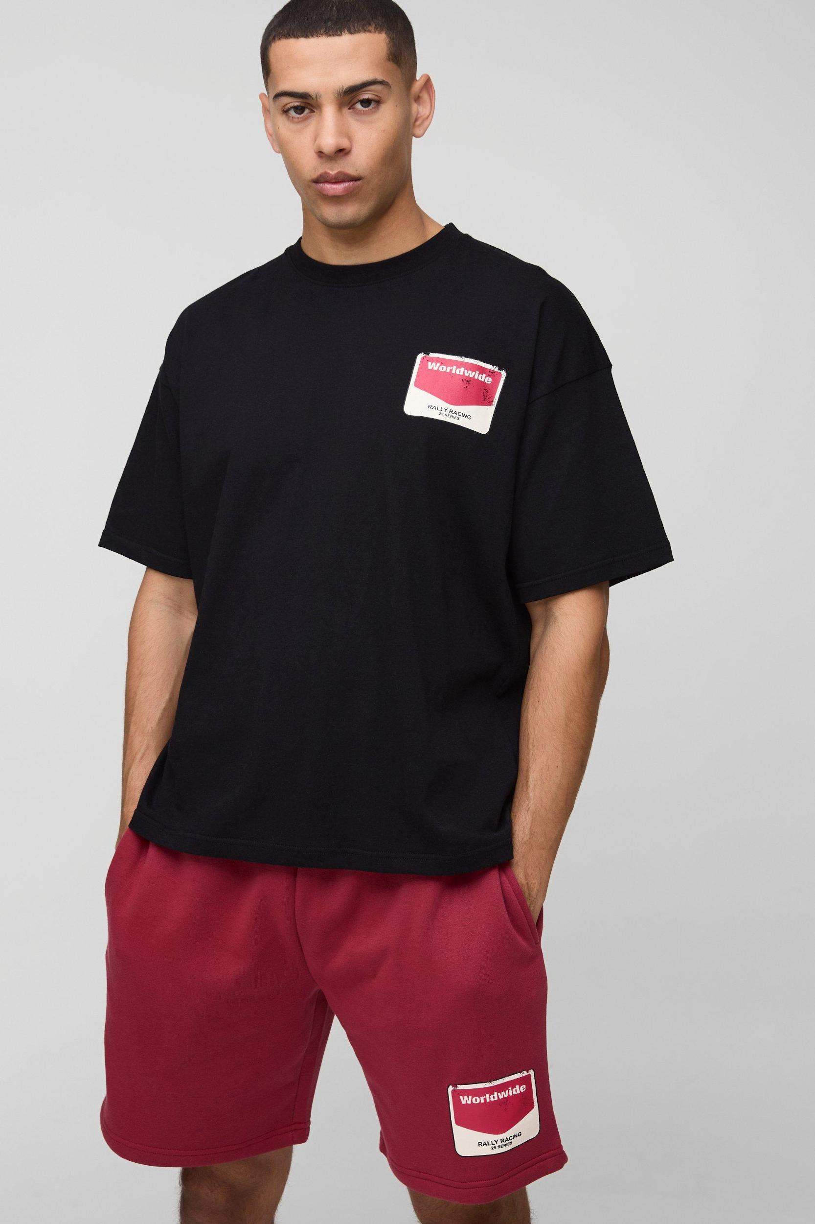 Oversized Moto T-Shirt & Short Set | boohooMAN USA Product Image