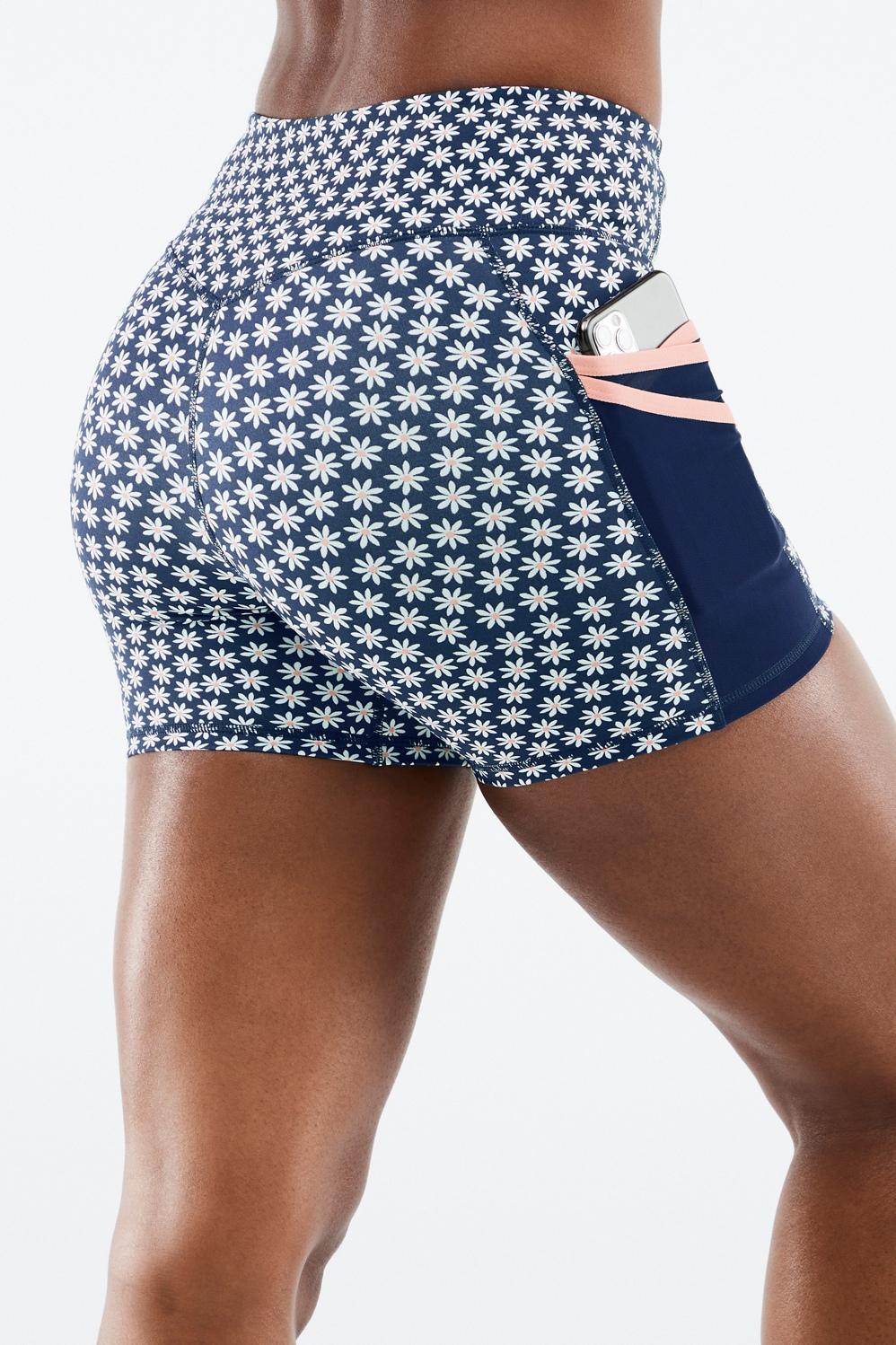 Fabletics Trinity Mid Rise Pocket Short 5 Womens Abyss Porter Daisy/Pink Dust Size XXS Product Image