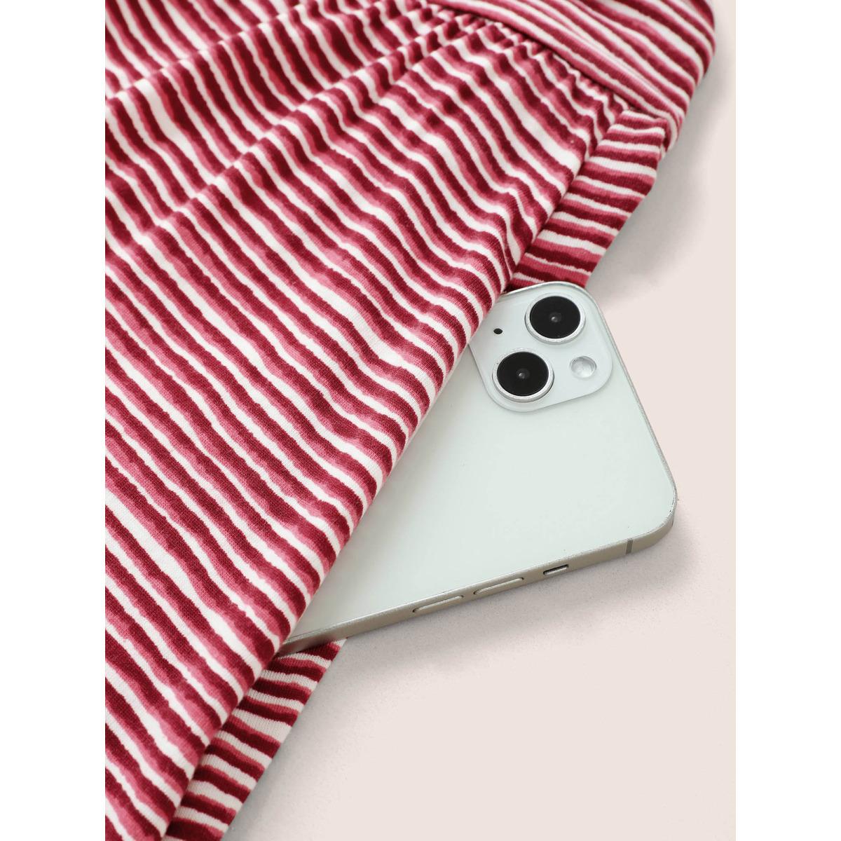 Plus Size Striped Surplice Neck Ruffle Cap Sleeve Dress Russet Women Casual Non Overlap Collar Cap Sleeve Curvy Midi Dress BloomChic 30/6X Product Image