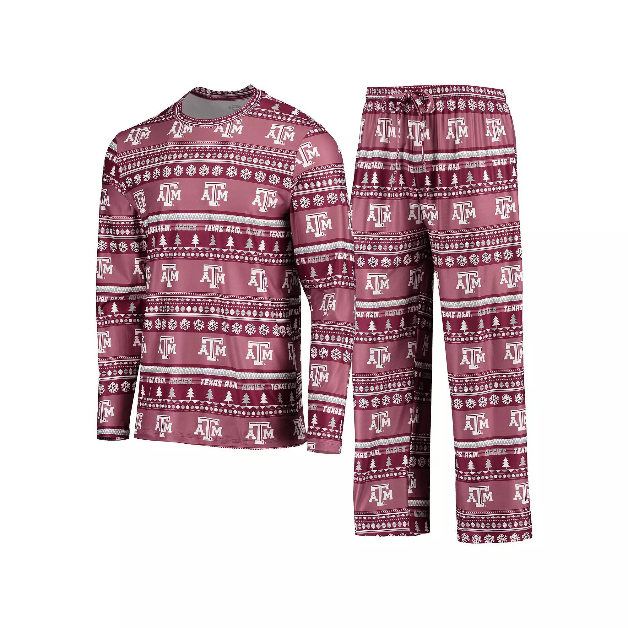 Men's Concepts Sport Maroon Texas A&M Aggies Ugly Sweater Long Sleeve T-Shirt and Pants Sleep Set,  Product Image