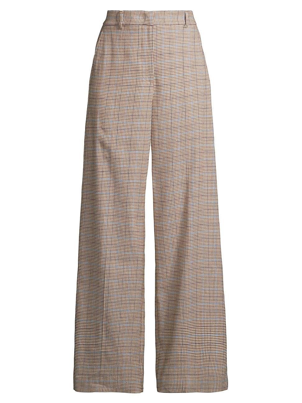 Womens Freda Glen Check Cotton-Linen Wide-Leg Trousers Product Image