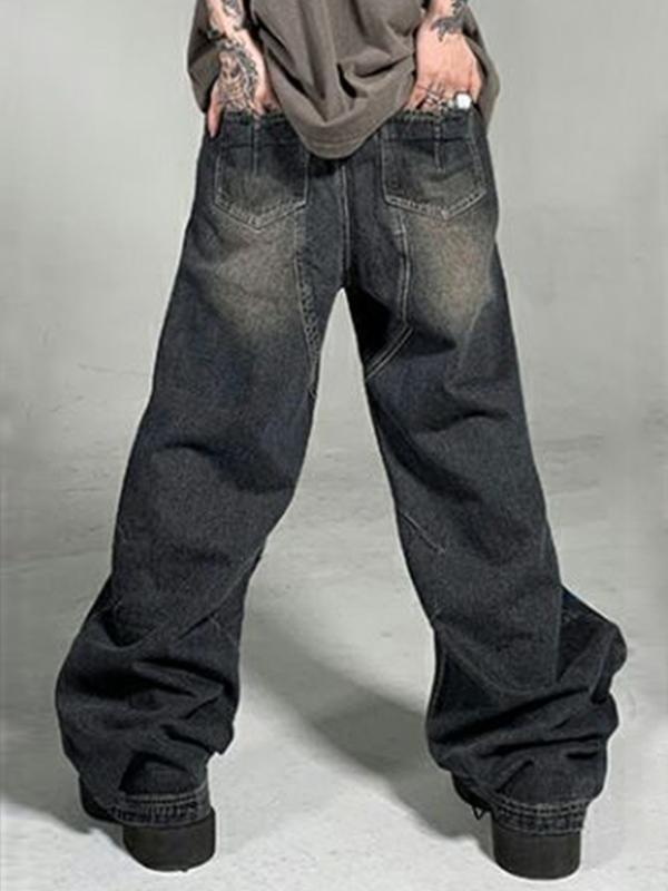 Men's Street Distressed Splice Graffiti Print Loose Jeans Product Image