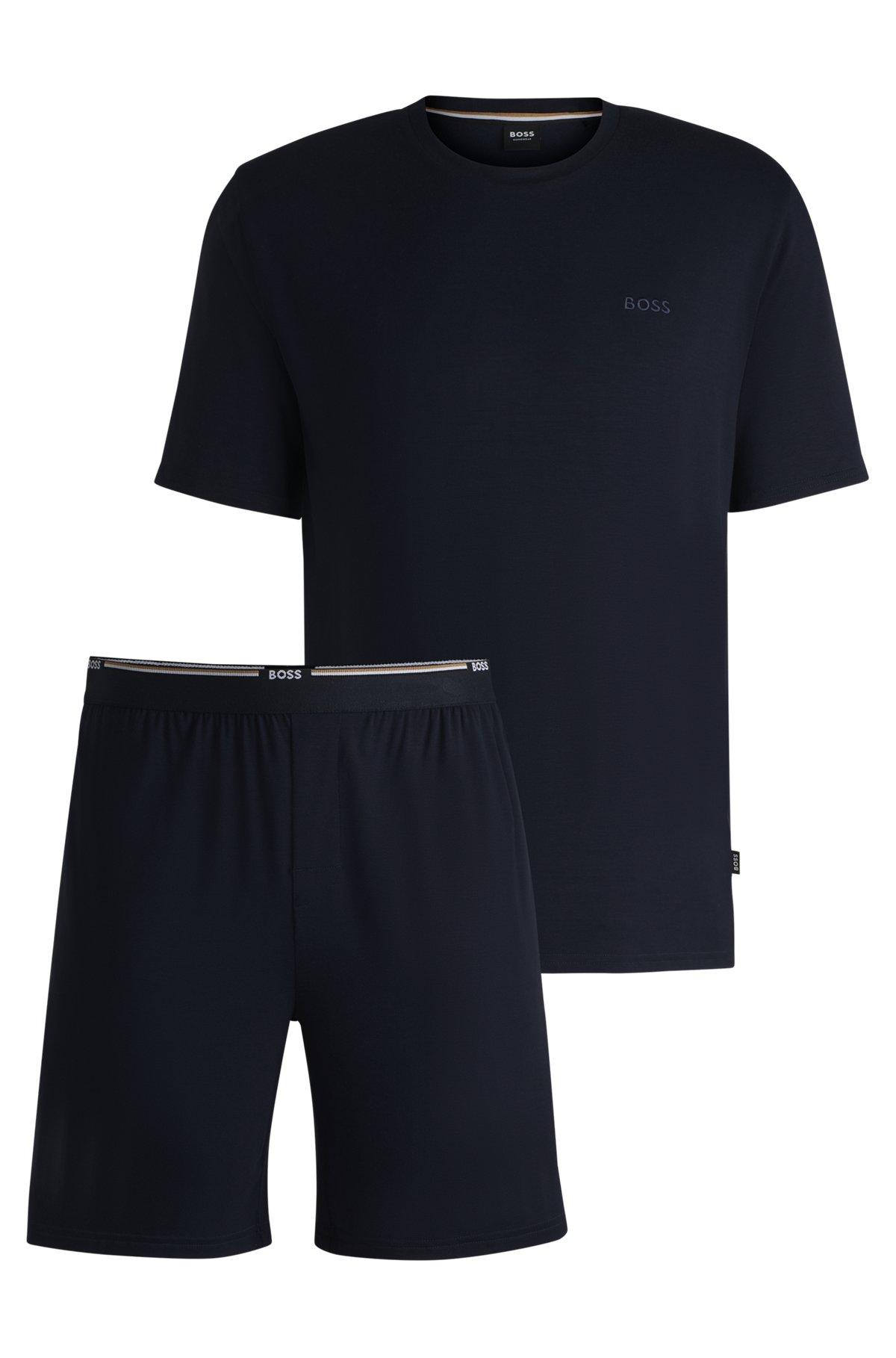 Short jersey pajama set with embroidered branding Product Image