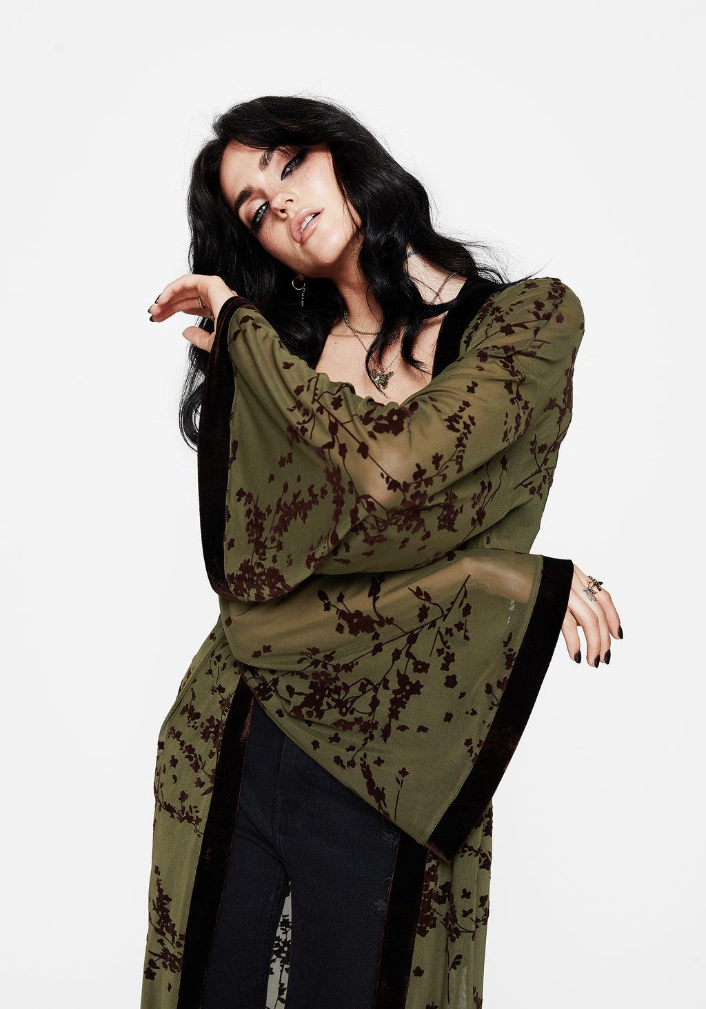 Jael Flocked Longline Mesh Kimono Product Image