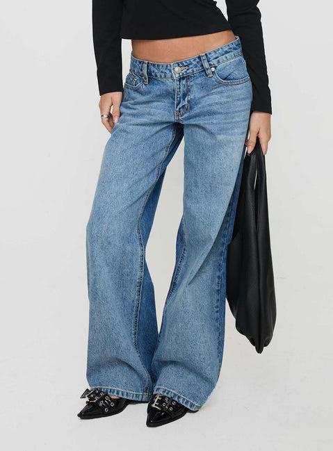 Ferris Two-toned Straight Leg Jean Blue Wash Denim Product Image
