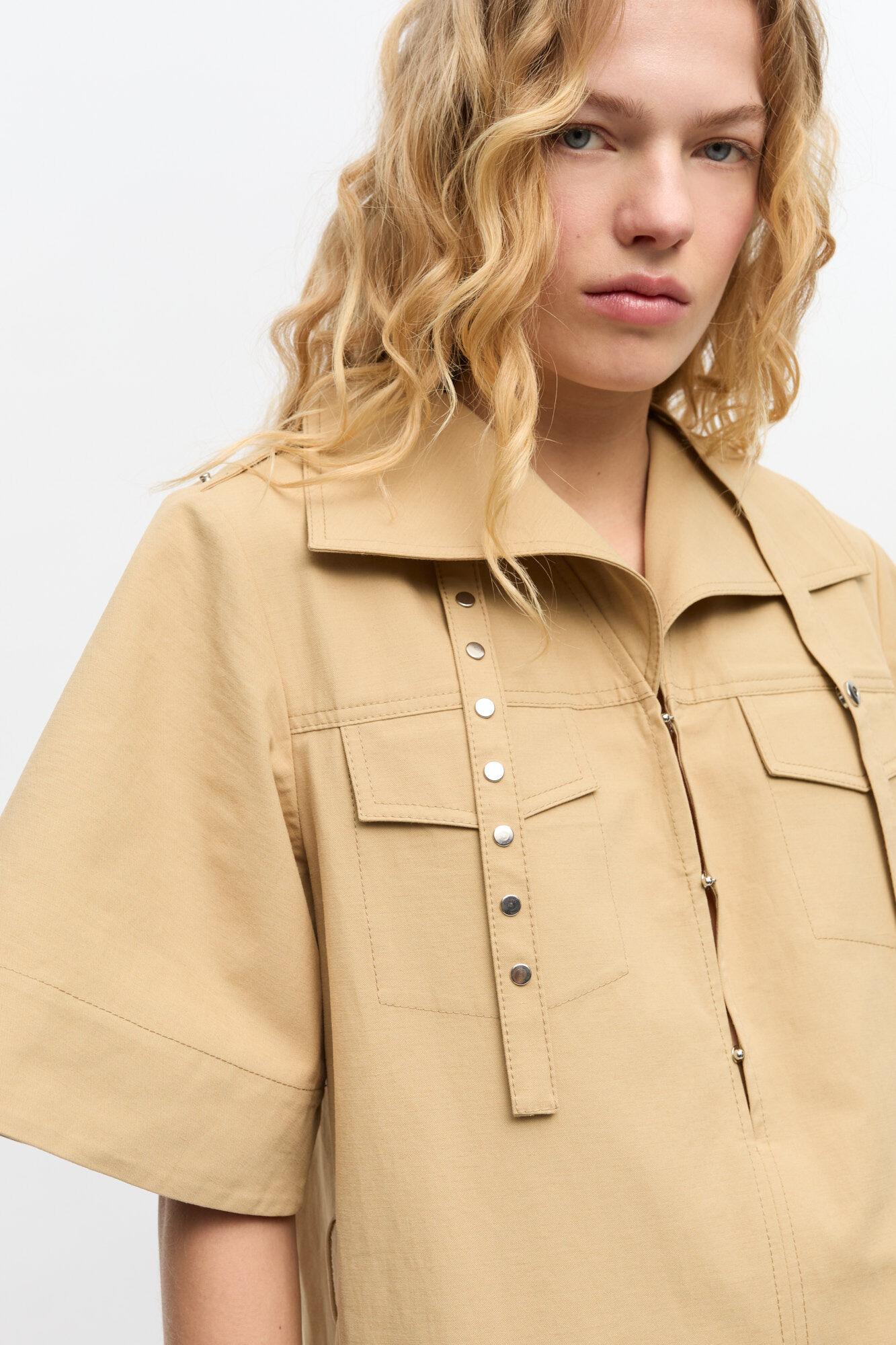 Beige Stretch Cotton Dress Product Image