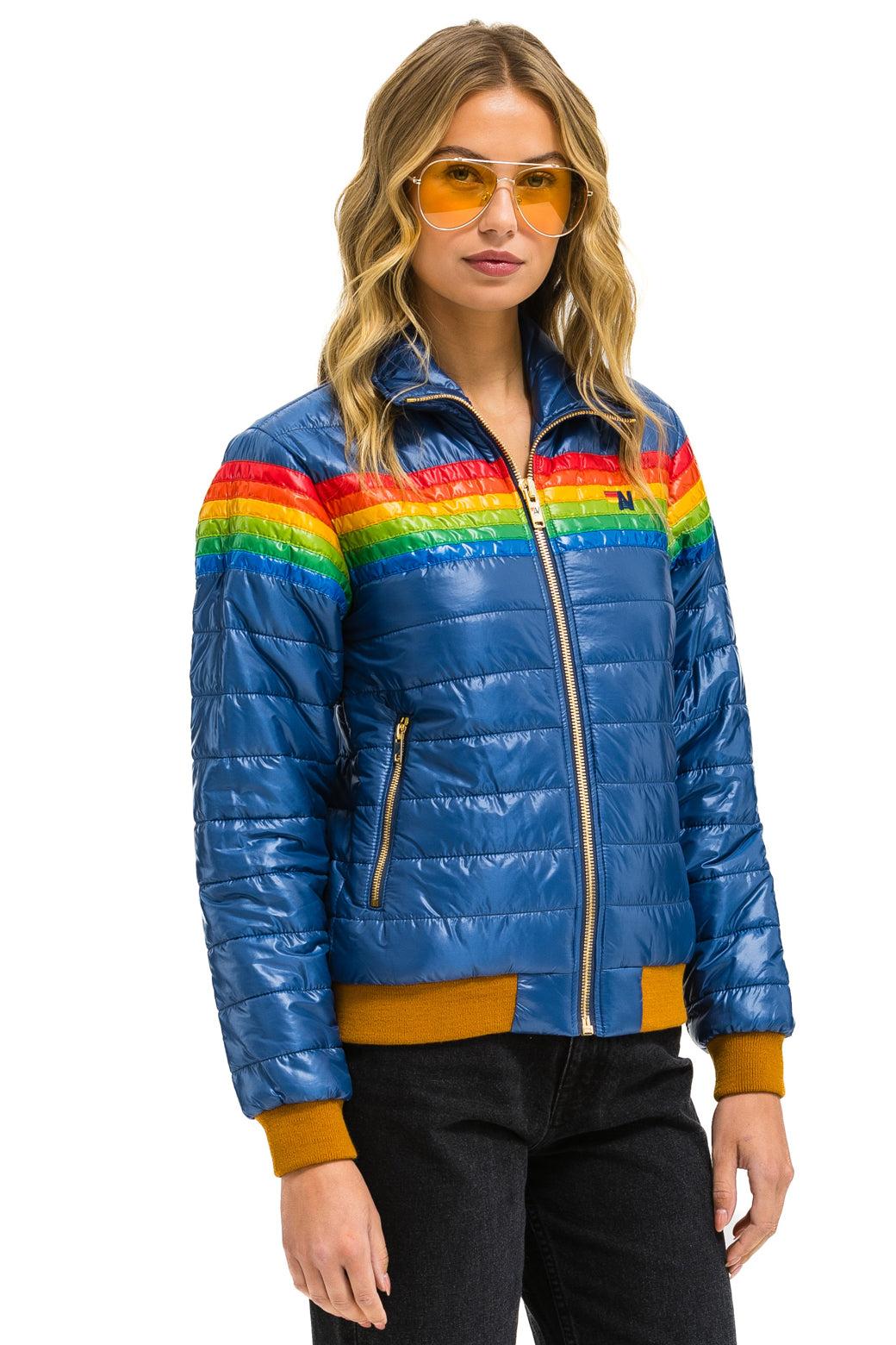 6 STRIPE JACKET -  GLOSSY DEEP BLUE Female Product Image