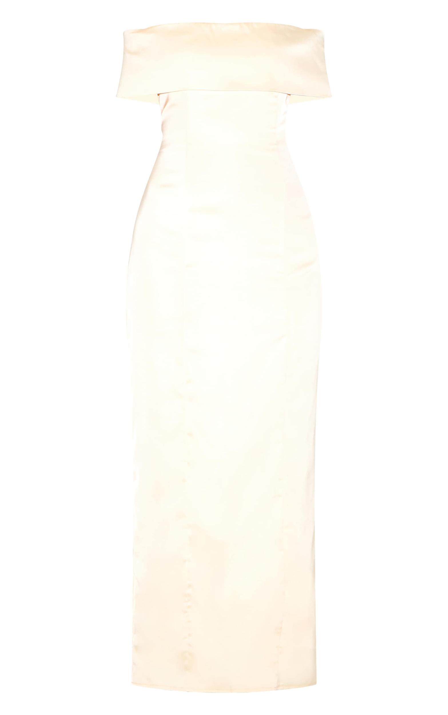 Lemon Bridesmaid Bardot Fold Over Sleeveless Maxi Dress Product Image
